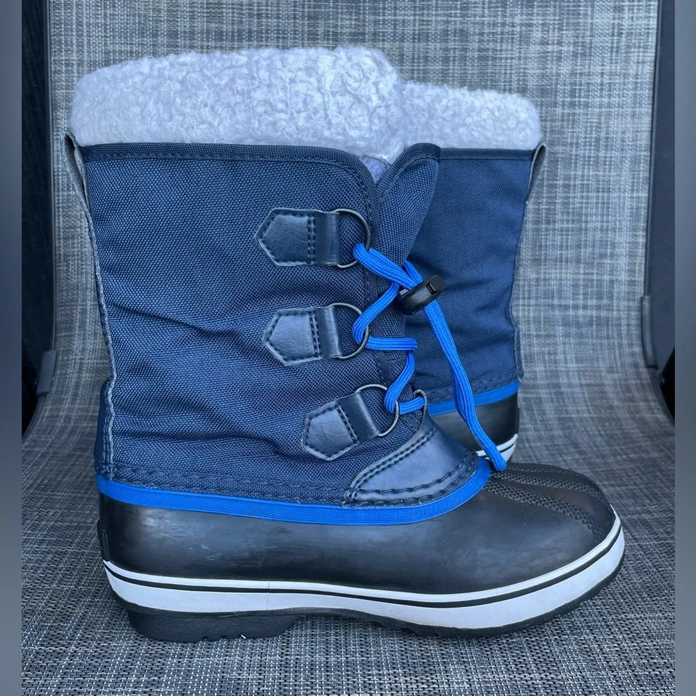 Sorel Kids Yoot Pac Nylon Waterproof Winter Boots Blue/Black Snow Shoes Youth 2